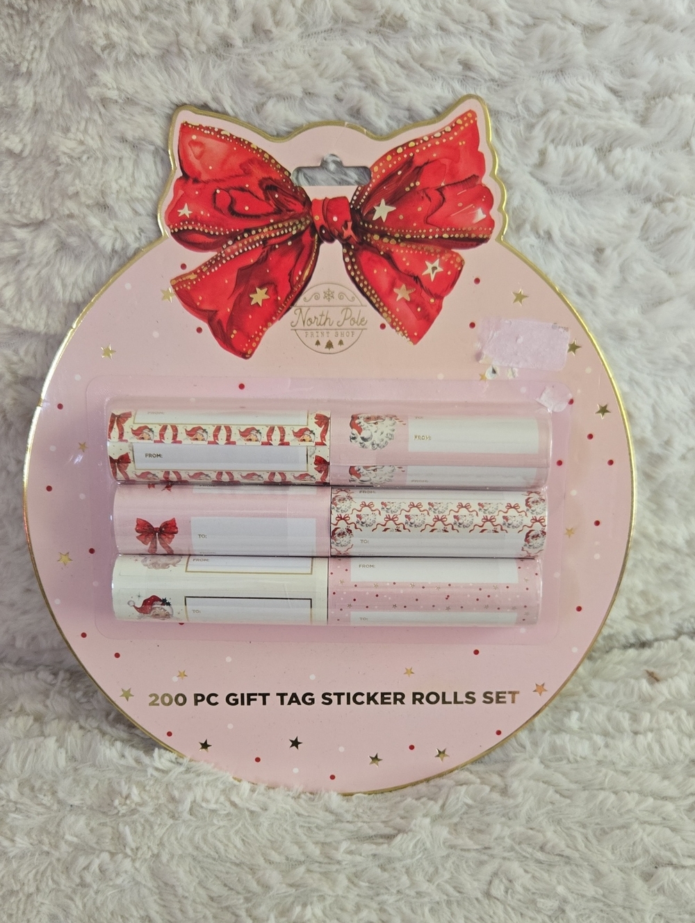 Pink & Red Gift Tag Sticker Rolls - 200 Pc Set